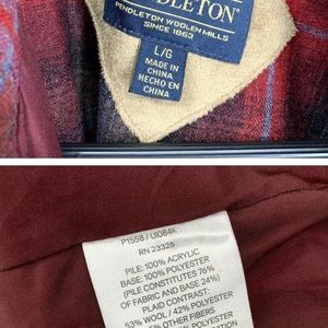 Women Pendleton Sherpa teddy fleece full zip sweater jacket size large maroon 15